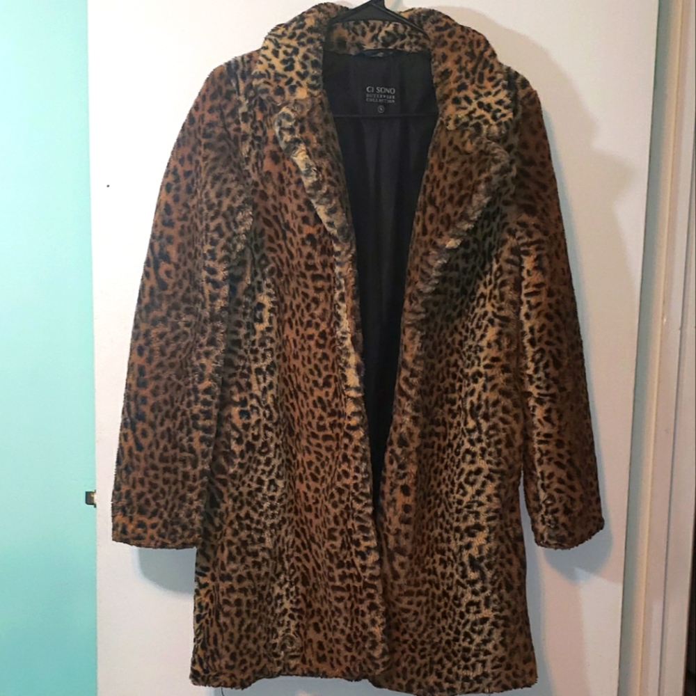 Soft faux fur long leopard print coat